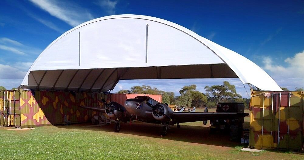 Plane under container mounted DomeShelter