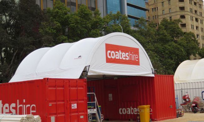 Mini DomeShelter™ Container model used as a Workshop by Coates Hire.