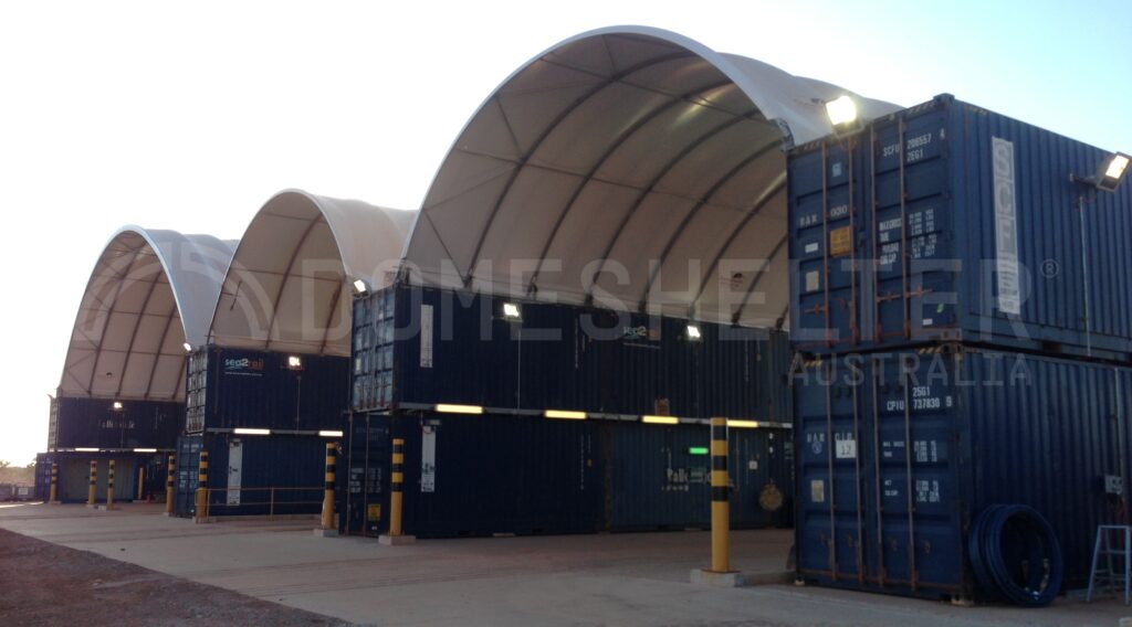 mine site container dome shelter heavy vehicle workshop
