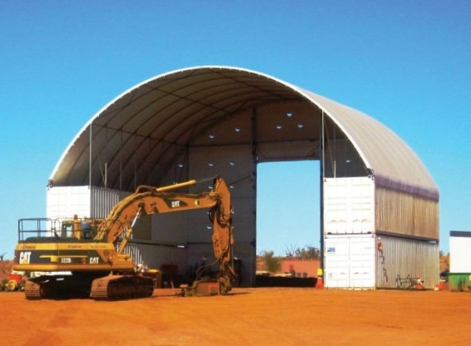 Two container tall DomeShelter for big digging equipment.