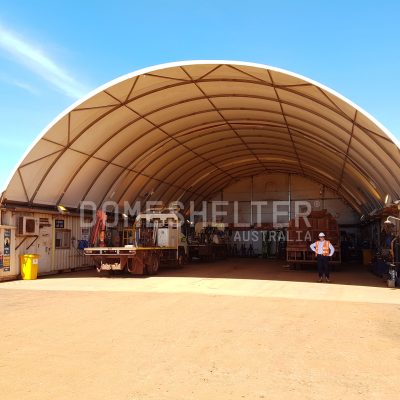 DomeShelter™ Container Mounted model as a Light Vehicle Workshop in Pilbara.