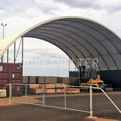 DomeShelter™ Container Mounted model used as Railyard Warehouse in Karratha.