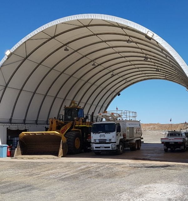 DomeShelter provides shade for humans and machinery.