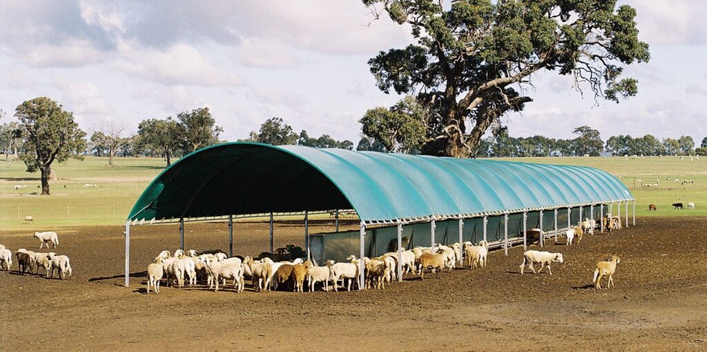Post Mounted Fabric Shelter Sheep Feed Shelter
