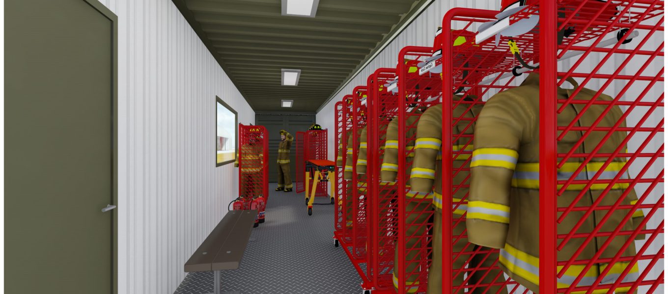 DomeShelter™ Container Mounted model used as Emergency Response Facilities/Fire Station in 3D model.