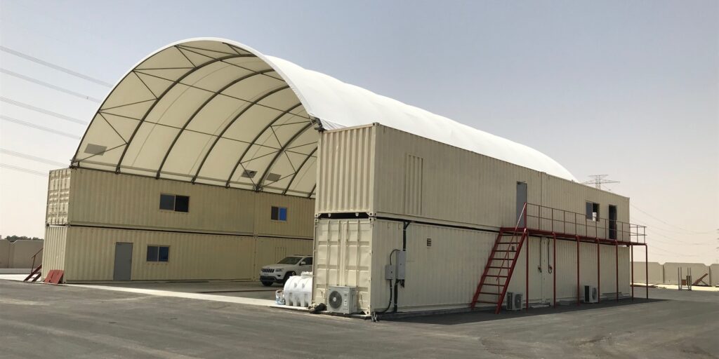 Container Mounted Fabric Structure