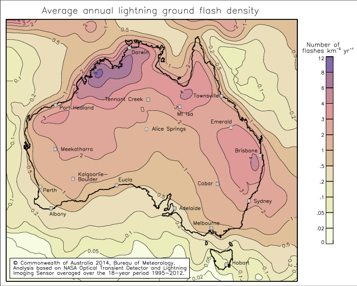 lightning prone regions australia