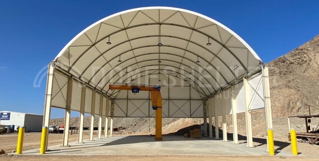 DomeShelter truss fabric structure africa mine site shelters