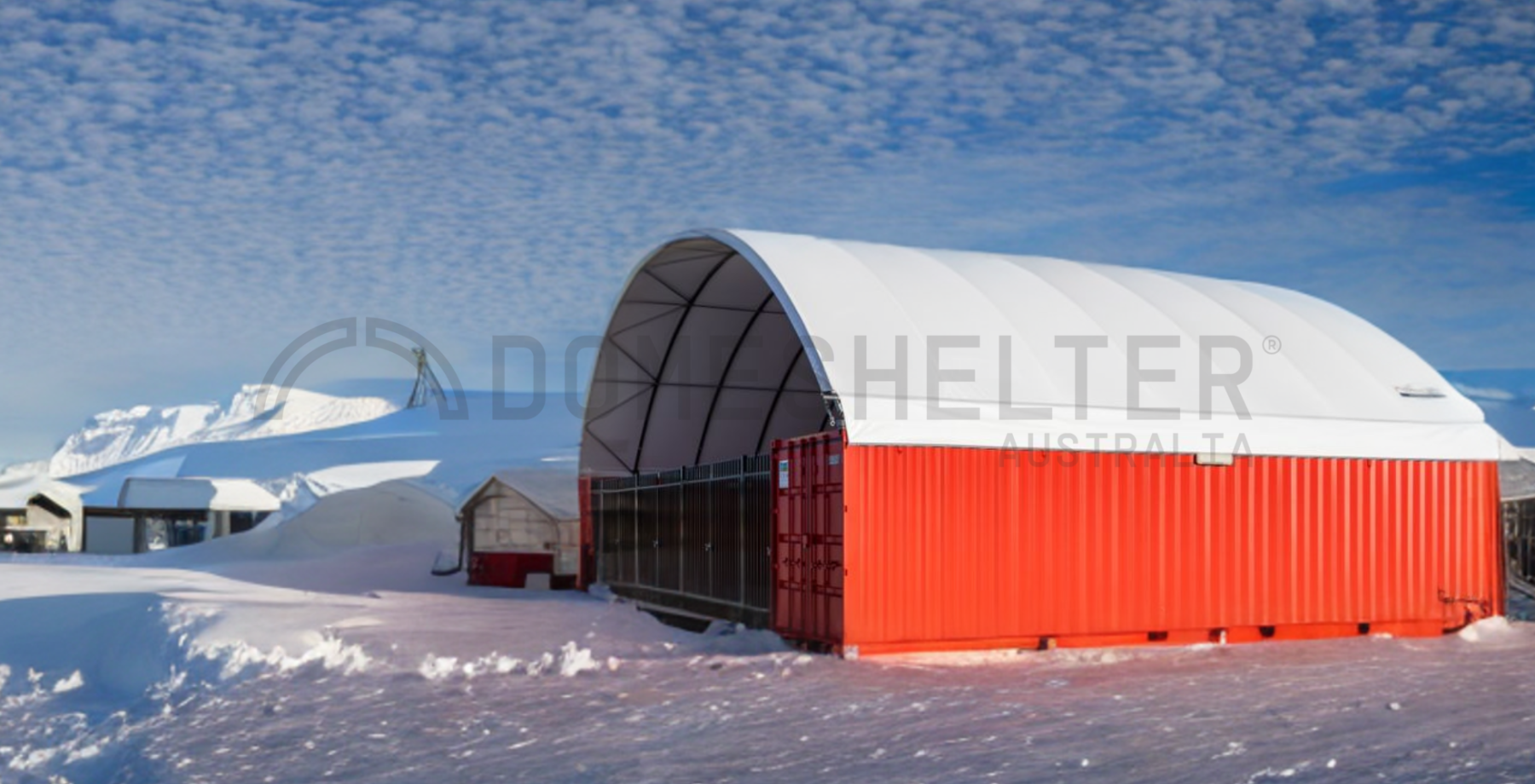 Container Dome Fabric Structure in a snowy landscape